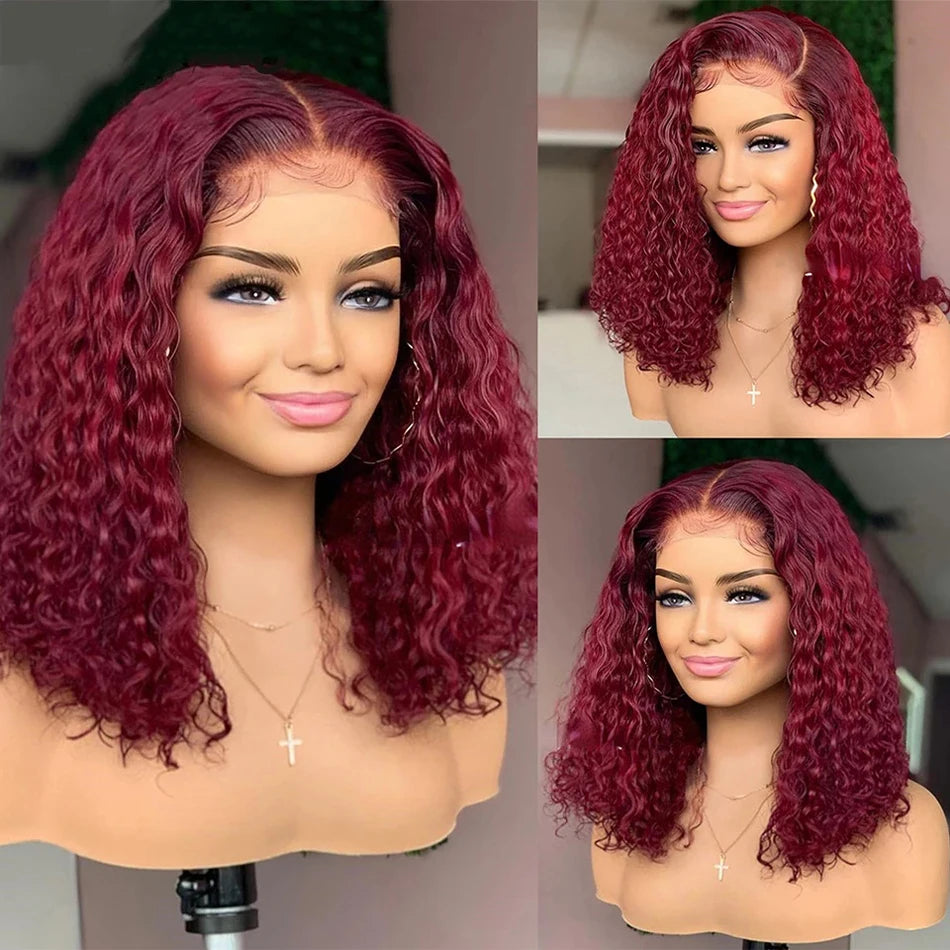 Alurën Bordeaux 99J 13x4 Deep Water Wave Lace Front Human Hair Bob Wig
