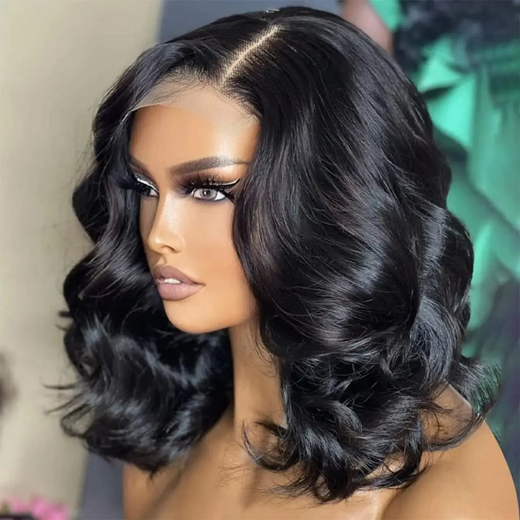 Natural Black Body Wave 4x4 HD Lace Frontal Human Hair Bob Wig – Soft Voluminous Waves