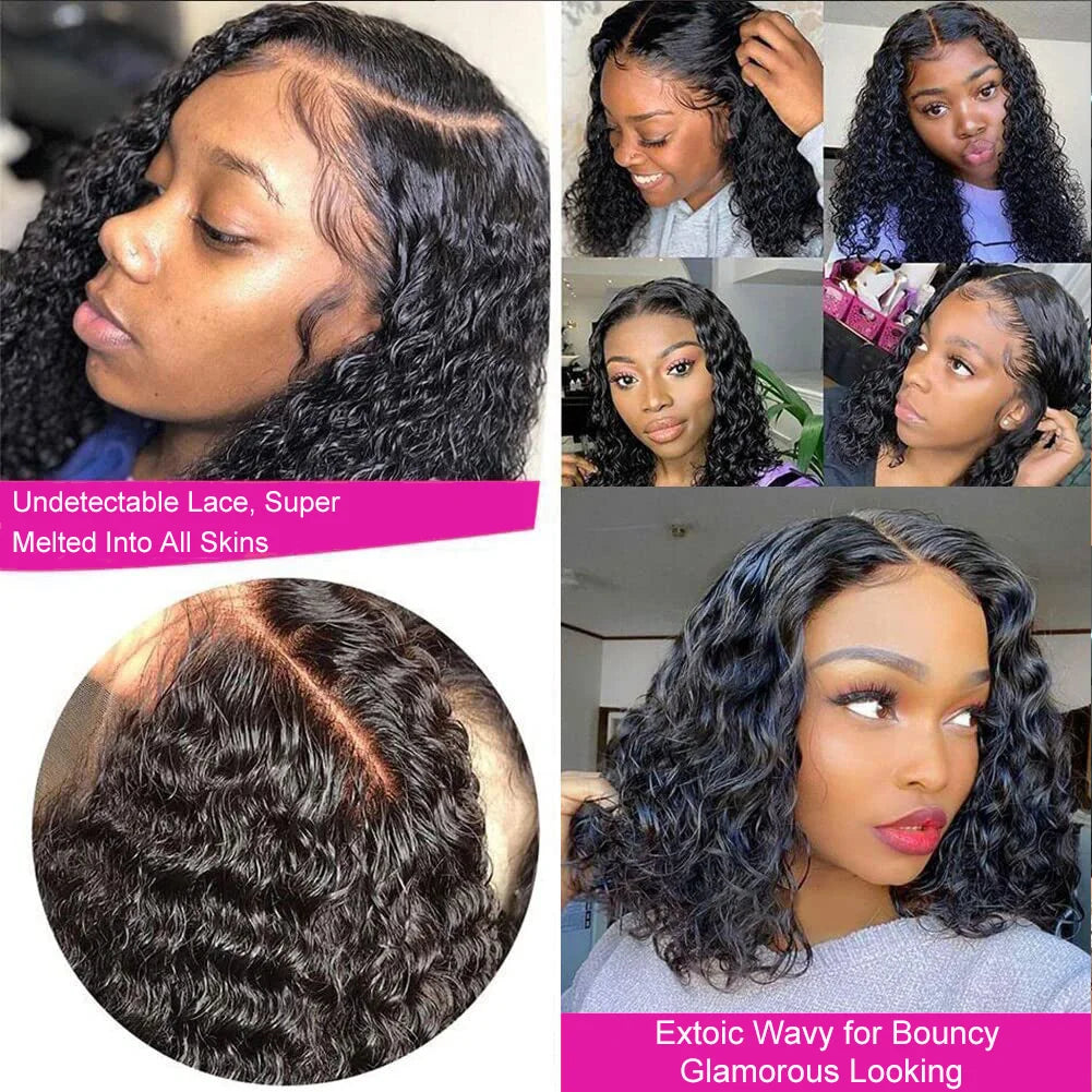 Natural Black Deep Curly 13x4 HD Lace Frontal Human Hair Bob Wig – Pre-Plucked Natural Hairline