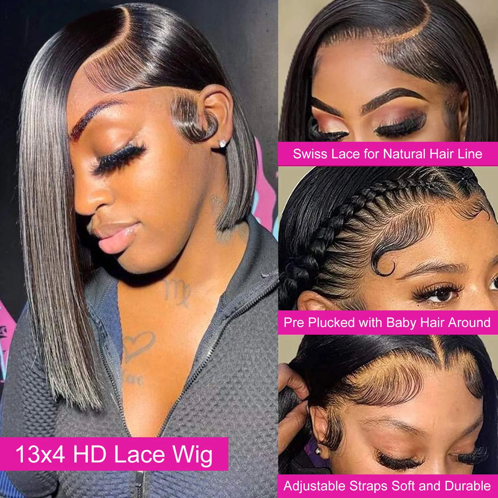 Silky Straight Natural Black 13x4 Lace Frontal Human Hair Bob Wig – Pre-Plucked Natural Hairline