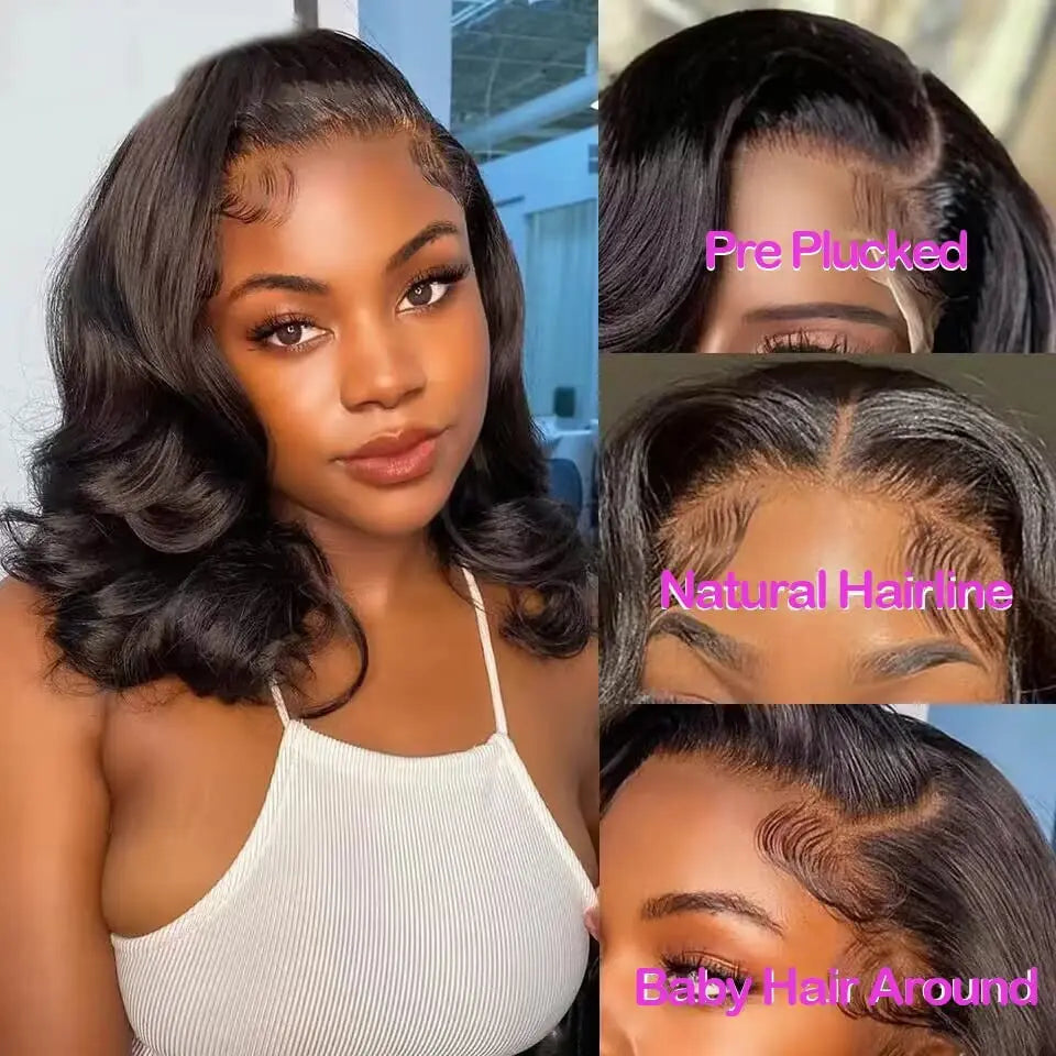 Natural Black Body Wave 4x4 HD Lace Frontal Human Hair Bob Wig – Soft Voluminous Waves