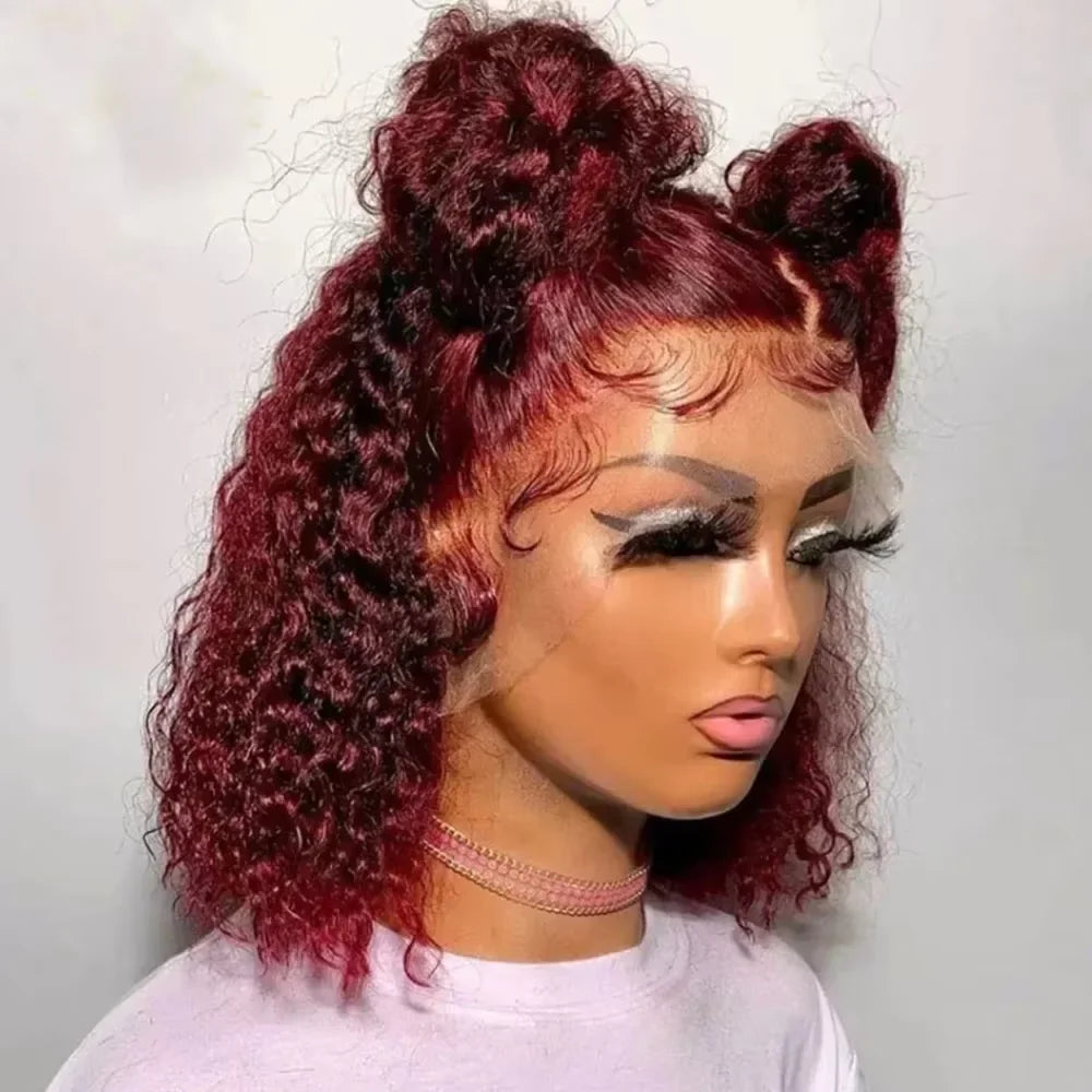 Alurën 99J Burgundy 13x4 Kinky Curly Lace Front Human Hair Bob Wig