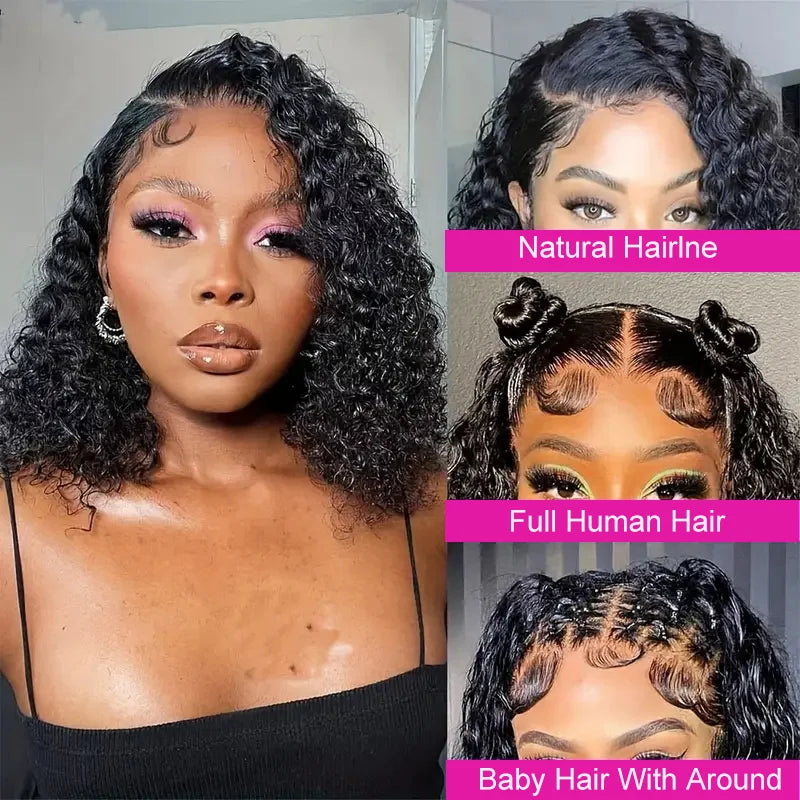 Natural Black Deep Curly 13x4 HD Lace Frontal Human Hair Bob Wig – Pre-Plucked Natural Hairline