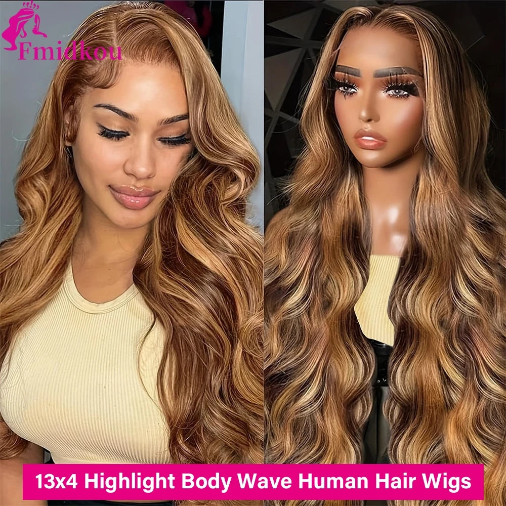 Honey Highlight Body Wave 13x6 HD Lace Frontal Human Hair Wig – Pre-Plucked Glueless Style
