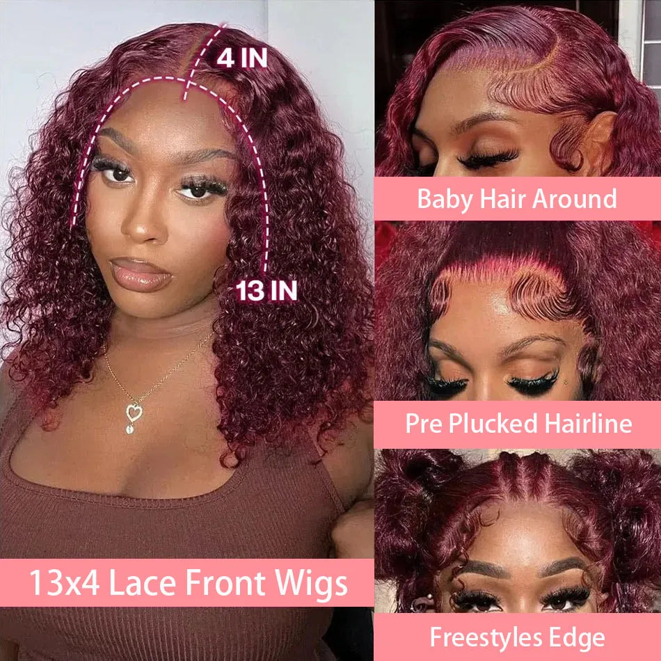 Alurën Bordeaux 99J 13x4 Deep Water Wave Lace Front Human Hair Bob Wig