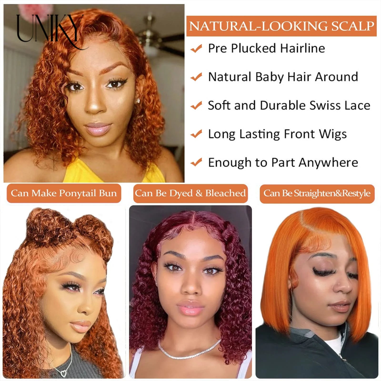 Ginger Orange Deep Wave 13x4 HD Lace Frontal Human Hair Bob Wig – Glueless Pre-Plucked Hairline