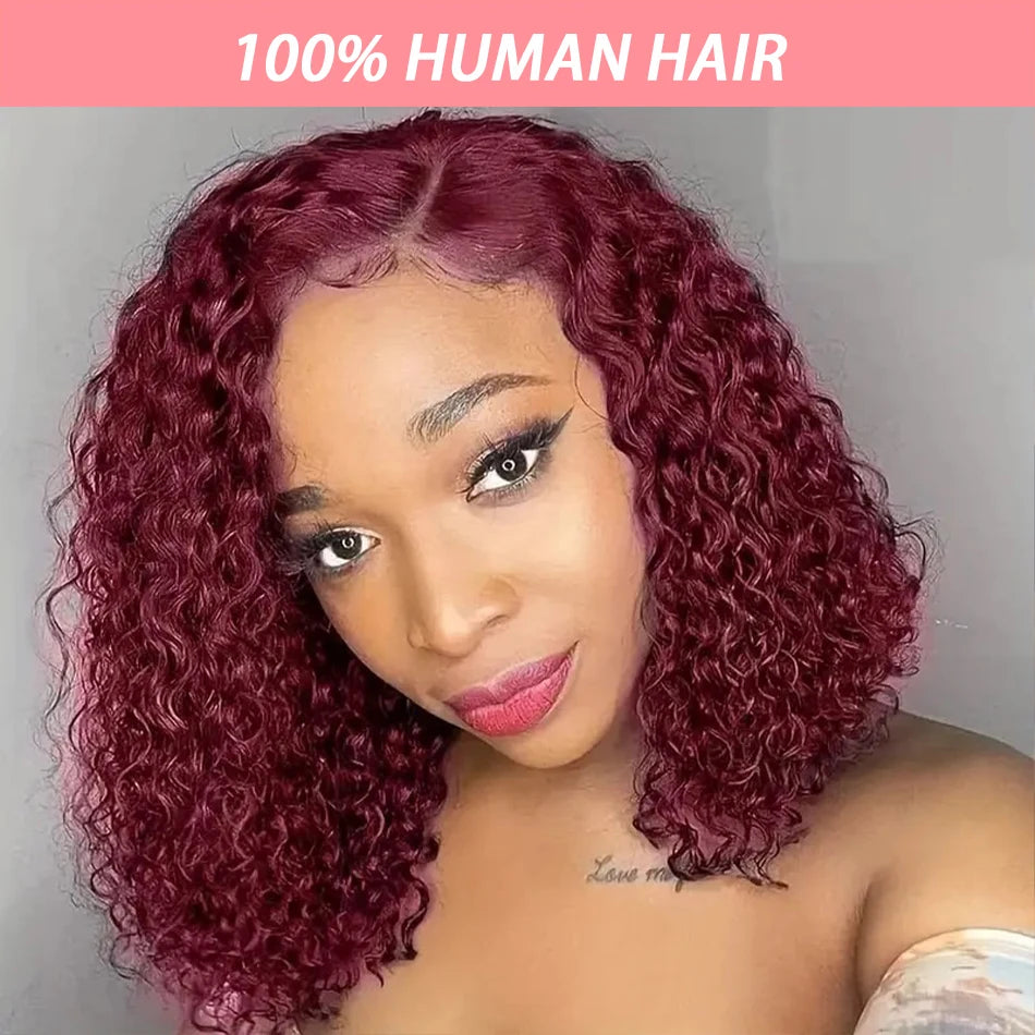 Alurën Bordeaux 99J 13x4 Deep Water Wave Lace Front Human Hair Bob Wig