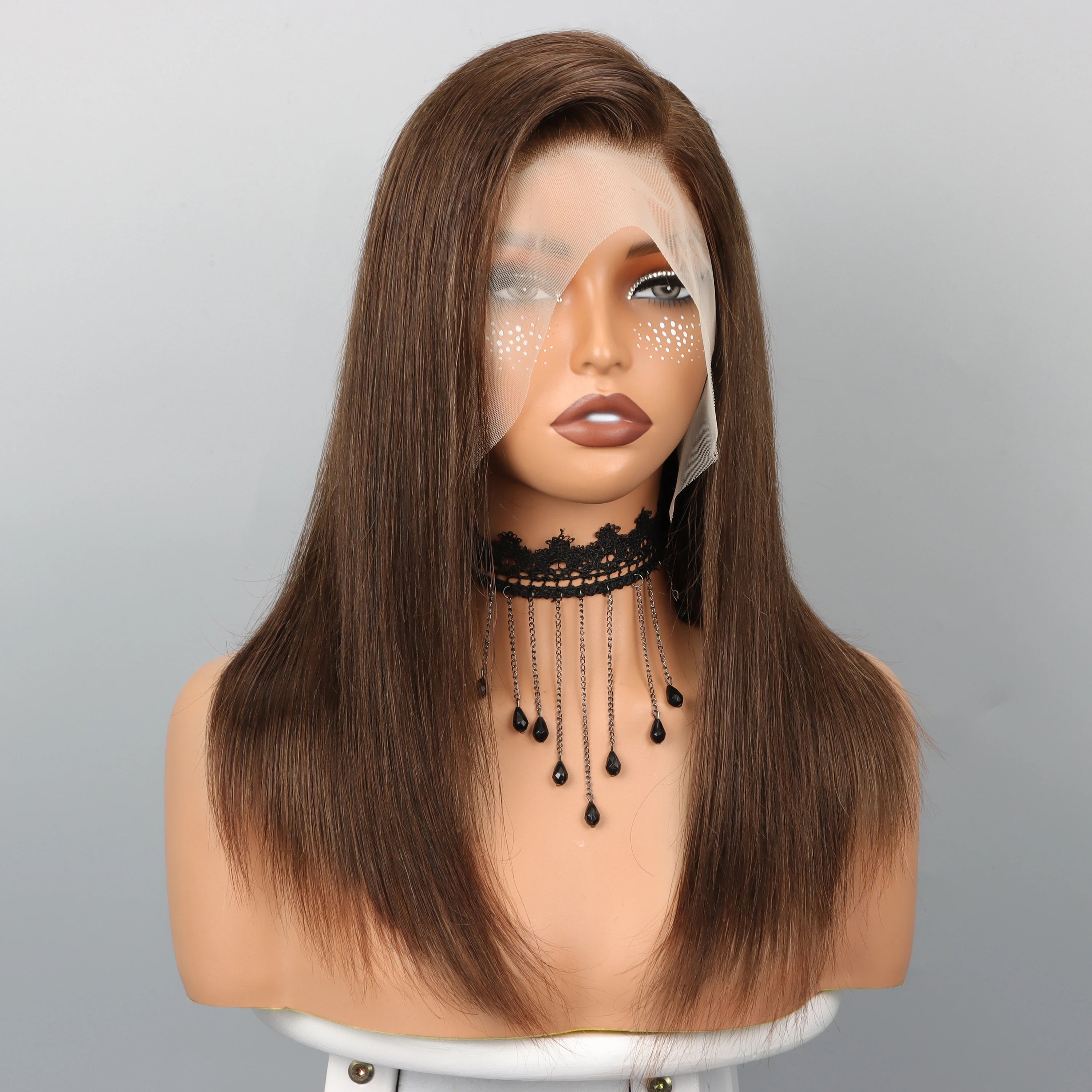 Chocolate Brown Straight 13x4 Transparent Lace Frontal Bob Human Hair Wig – 180% Density