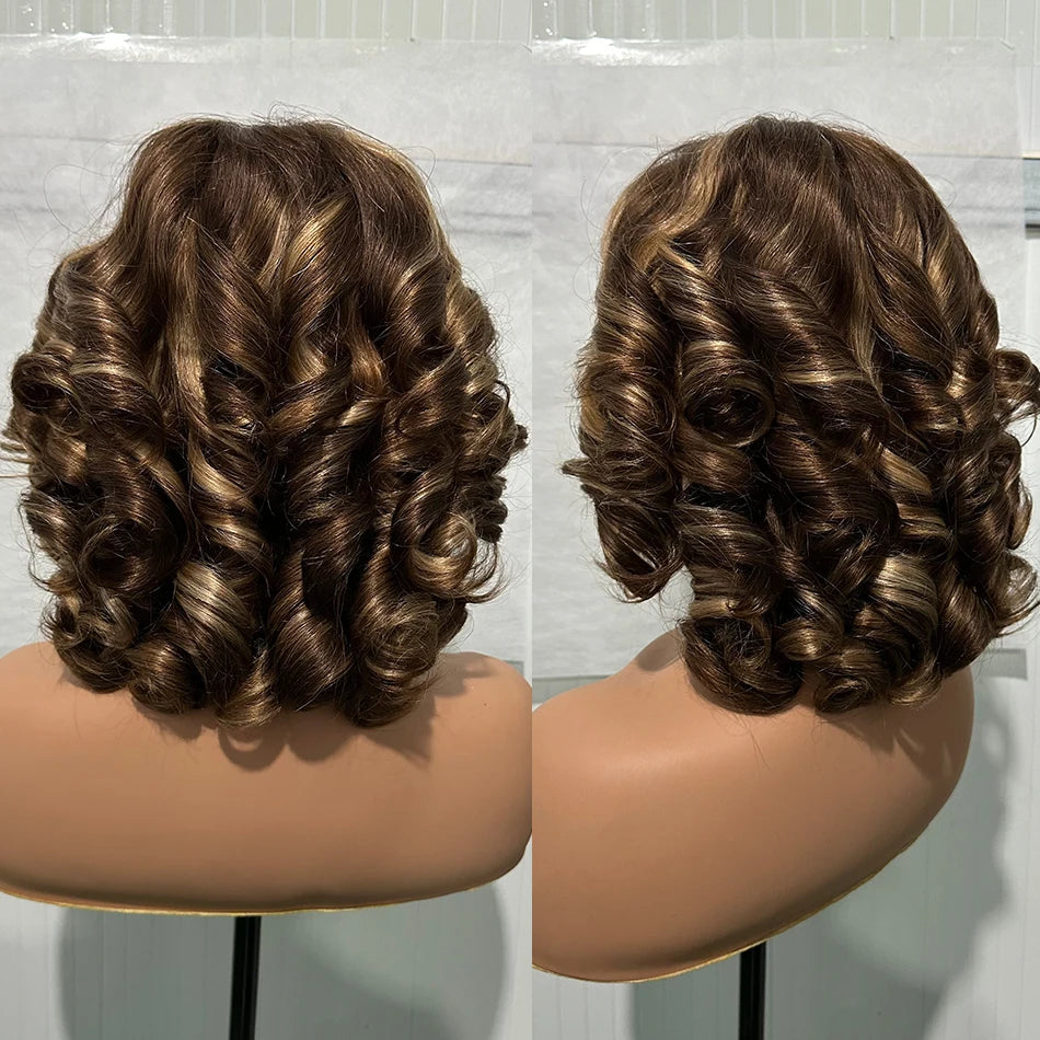 Highlight Loose Curl 5x5 HD Lace Closure Human Hair Bob Wig – 250% Density, Glueless Style