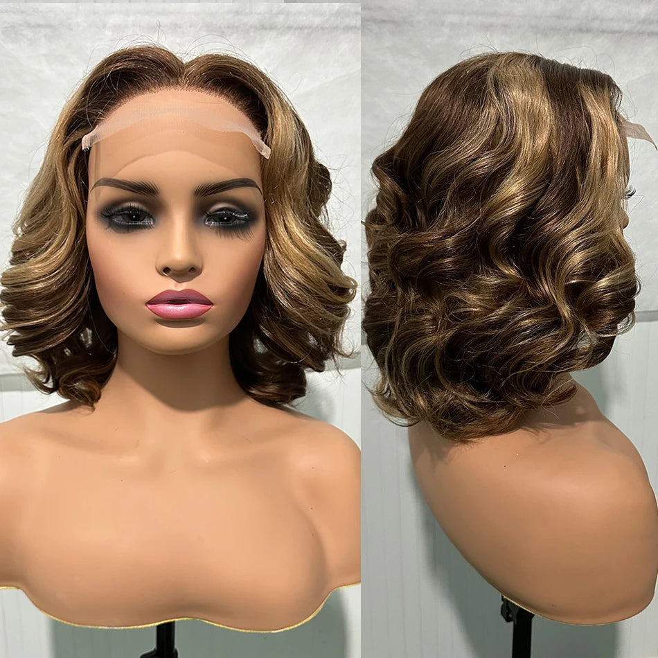 Highlight Loose Curl 5x5 HD Lace Closure Human Hair Bob Wig – 250% Density, Glueless Style