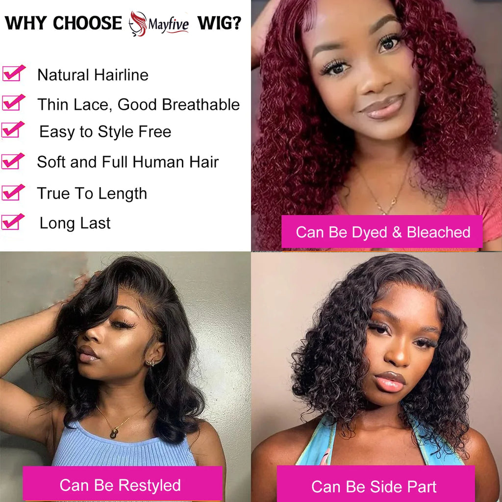 Natural Black Deep Curly 13x4 HD Lace Frontal Human Hair Bob Wig – Pre-Plucked Natural Hairline