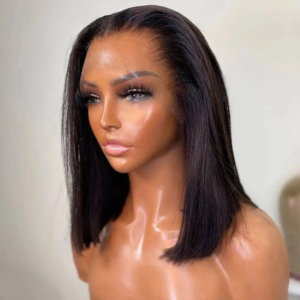 Silky Straight Natural Black 13x4 Lace Frontal Human Hair Bob Wig – Pre-Plucked Natural Hairline
