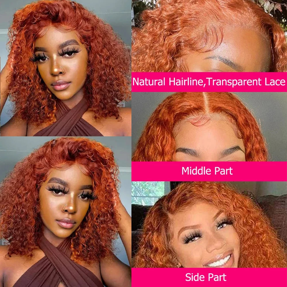 Ginger Orange Deep Wave 13x4 HD Lace Frontal Human Hair Bob Wig – Glueless Pre-Plucked Hairline