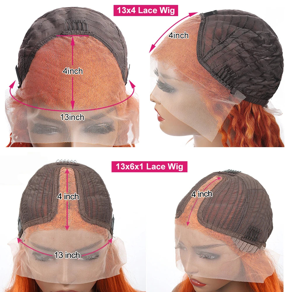 Ginger Orange Deep Wave 13x4 HD Lace Frontal Human Hair Bob Wig – Glueless Pre-Plucked Hairline