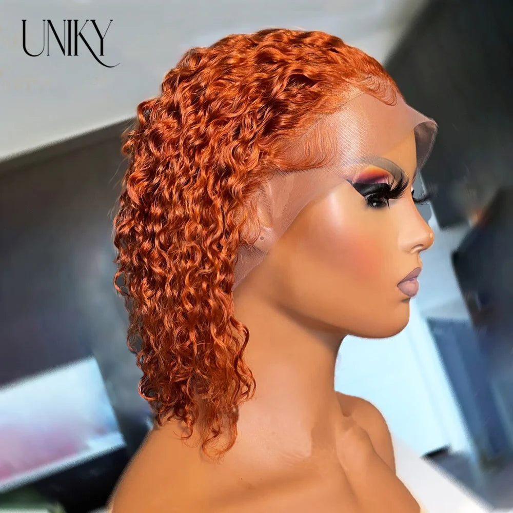 Ginger Orange Deep Wave 13x4 HD Lace Frontal Human Hair Bob Wig – Glueless Pre-Plucked Hairline