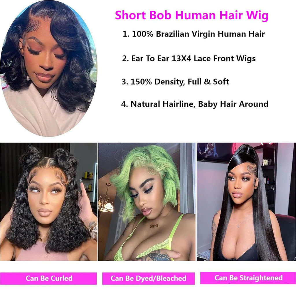 Natural Black Body Wave 4x4 HD Lace Frontal Human Hair Bob Wig – Soft Voluminous Waves