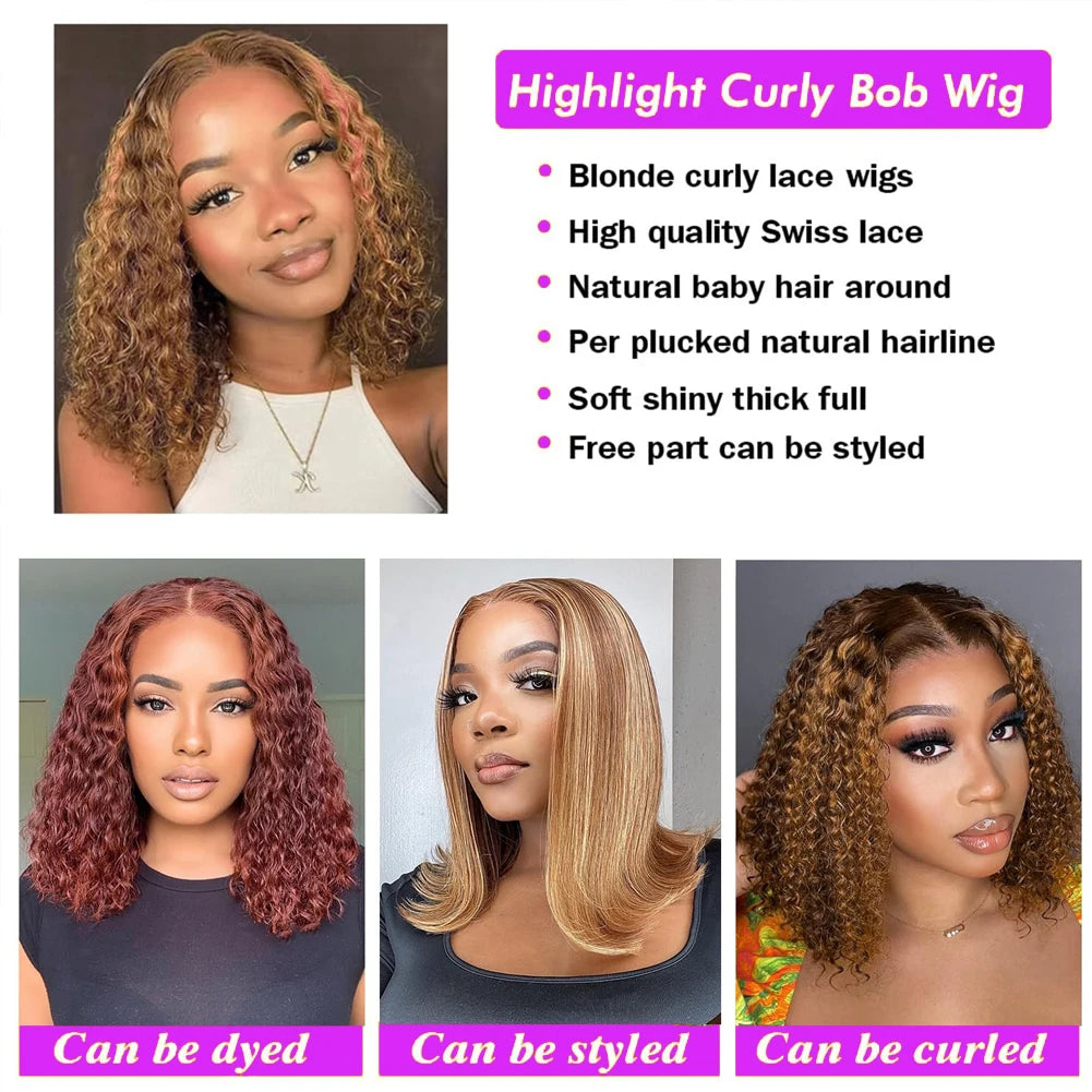 Alurën Highlight 13x4 Deep Wave Curly Human Hair Lace Front Bob Wig
