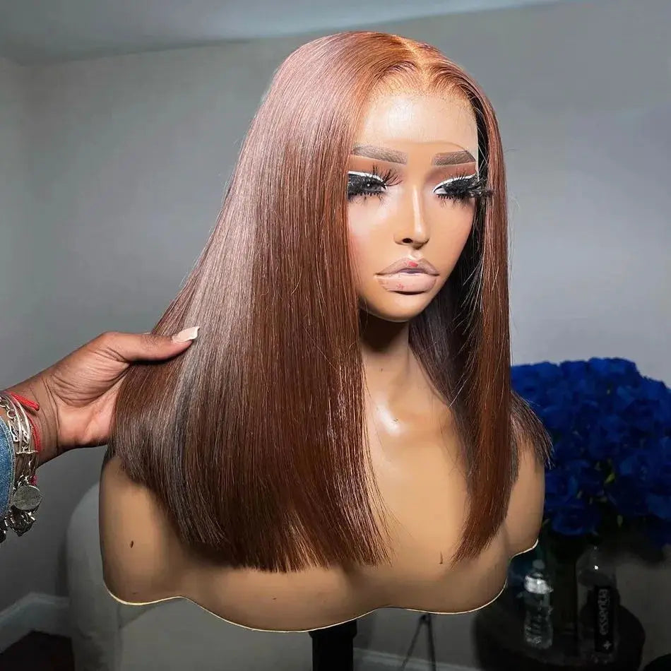 Chocolate Brown Straight 13x4 Transparent Lace Frontal Bob Human Hair Wig – 180% Density