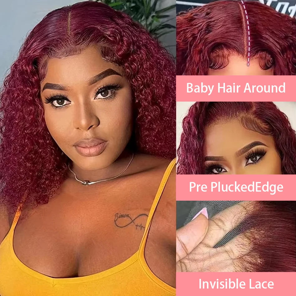 Alurën Bordeaux 99J 13x4 Deep Water Wave Lace Front Human Hair Bob Wig
