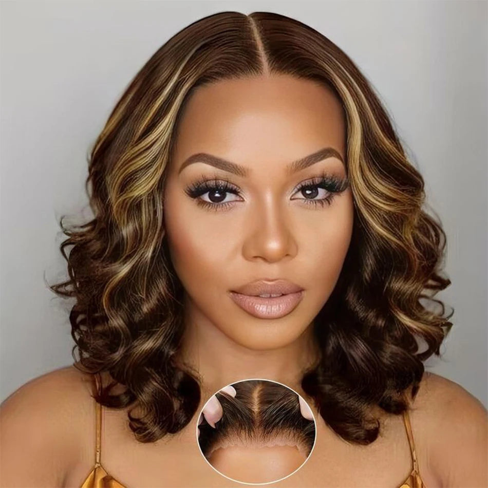 Highlight Loose Curl 5x5 HD Lace Closure Human Hair Bob Wig – 250% Density, Glueless Style