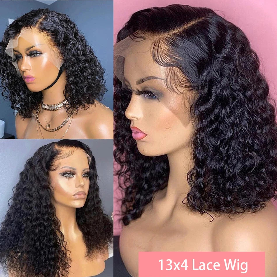 Alurën 13x4 Deep Water Wave Human Hair Curly Bob Wig – 230% Density