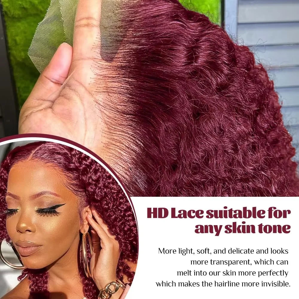 Alurën 99J Burgundy 13x4 Kinky Curly Lace Front Human Hair Bob Wig