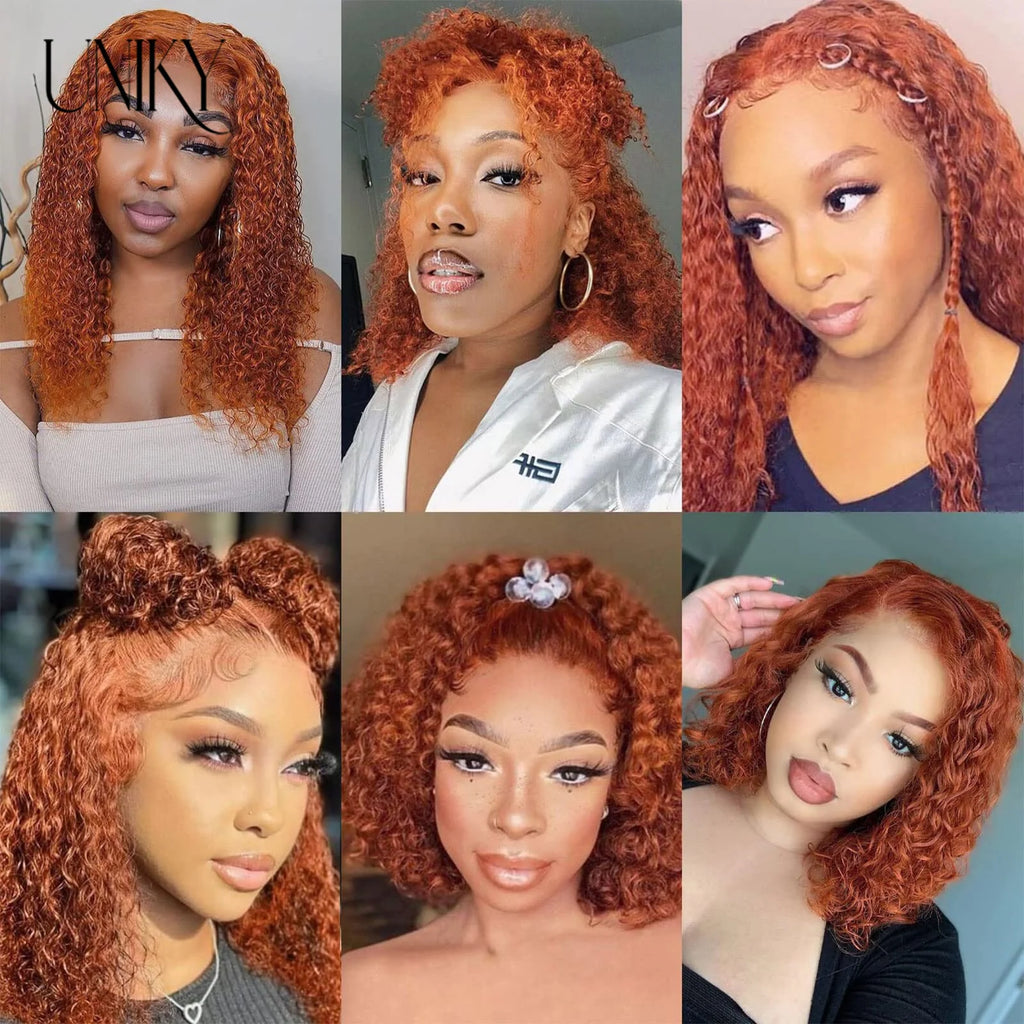 Ginger Orange Deep Wave 13x4 HD Lace Frontal Human Hair Bob Wig – Glueless Pre-Plucked Hairline