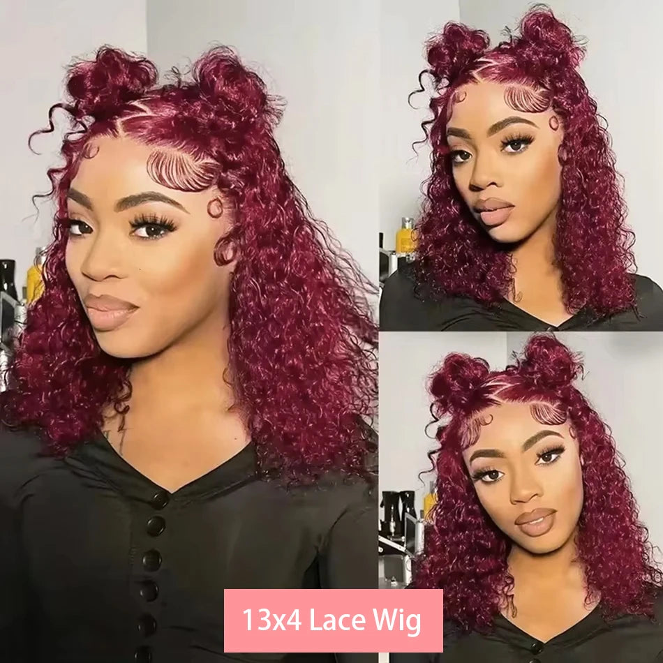 Alurën Bordeaux 99J 13x4 Deep Water Wave Lace Front Human Hair Bob Wig