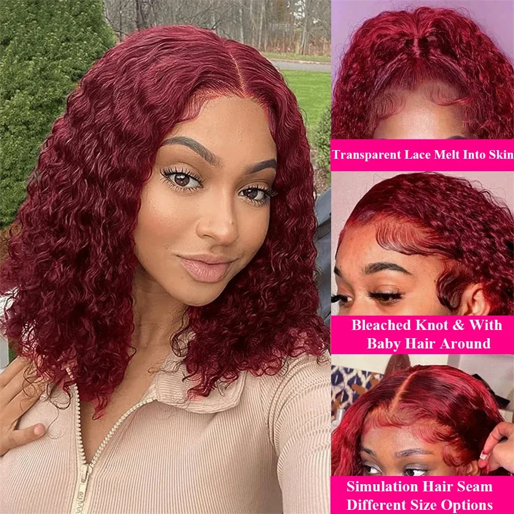 Alurën 99J Burgundy 13x4 Kinky Curly Lace Front Human Hair Bob Wig