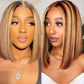 Golden Highlight Straight 13x4 Transparent Lace Frontal Human Hair Bob Wig – 220% Density