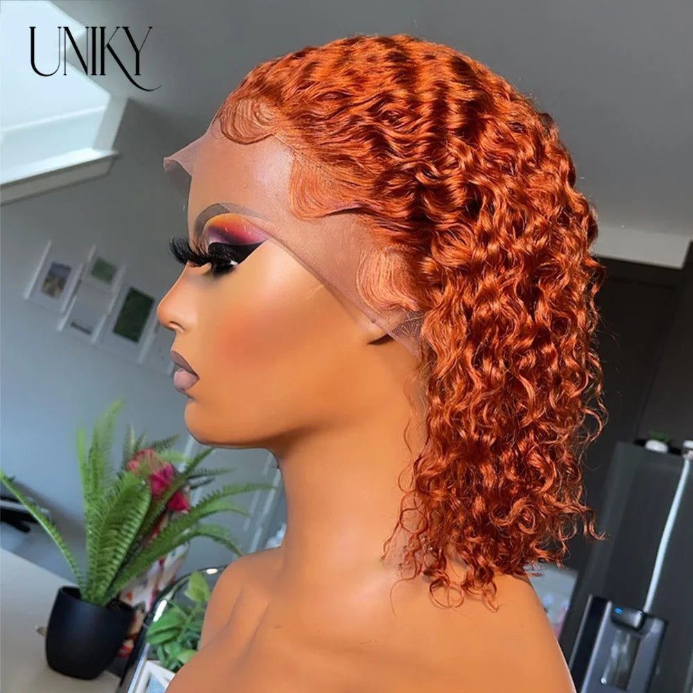 Ginger Orange Deep Wave 13x4 HD Lace Frontal Human Hair Bob Wig – Glueless Pre-Plucked Hairline