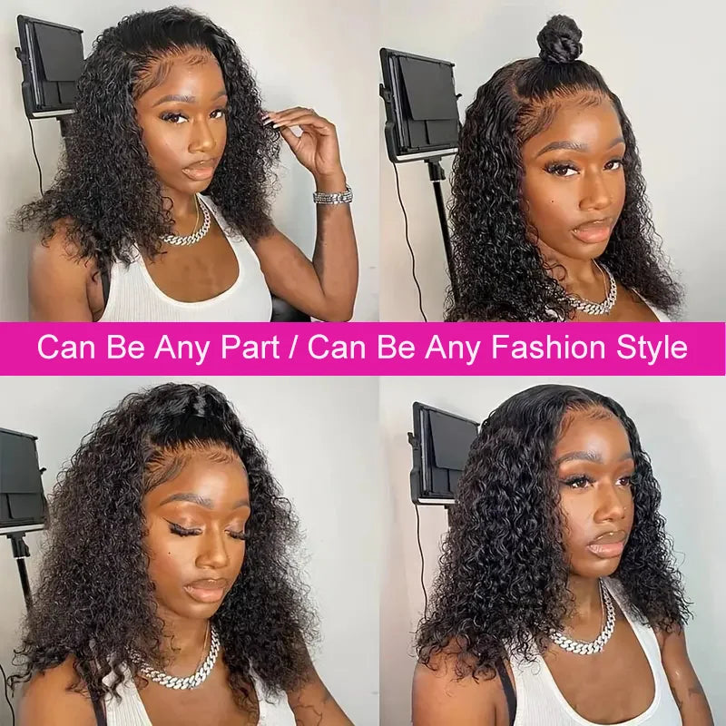Natural Black Deep Curly 13x4 HD Lace Frontal Human Hair Bob Wig – Pre-Plucked Natural Hairline
